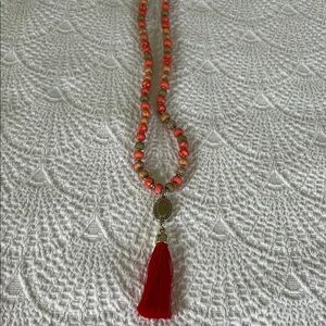 Orange and Gold Geometric Pendant Necklace